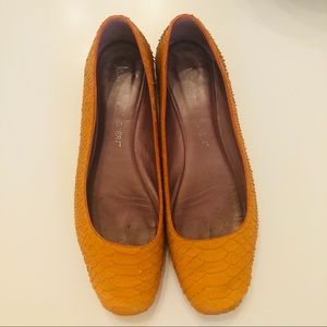 JEAN-MICHEL CAZABAT Orange Snakeskin Flats-Size 8